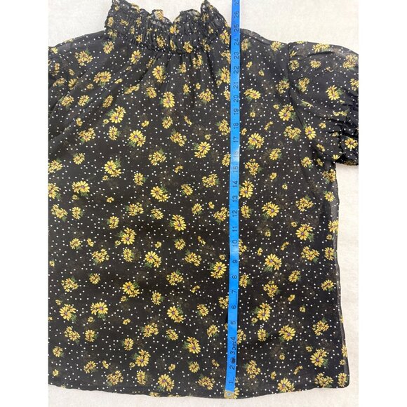 Sunflower Black Sheer S Blouse With Ruffled Neck & Long Sleeves Fairy Regency - Picture 10 of 10